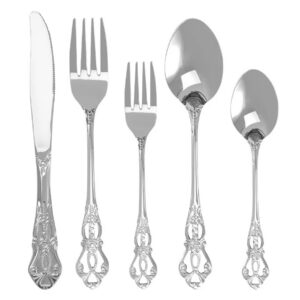 Set de 5 couverts argentés en acier inoxydable - Style baroque