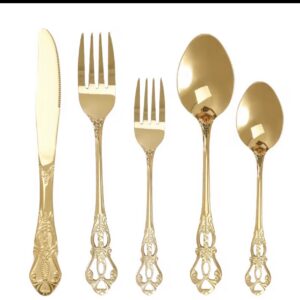 Set de 5 couverts dorés en acier inoxydable - Style baroque